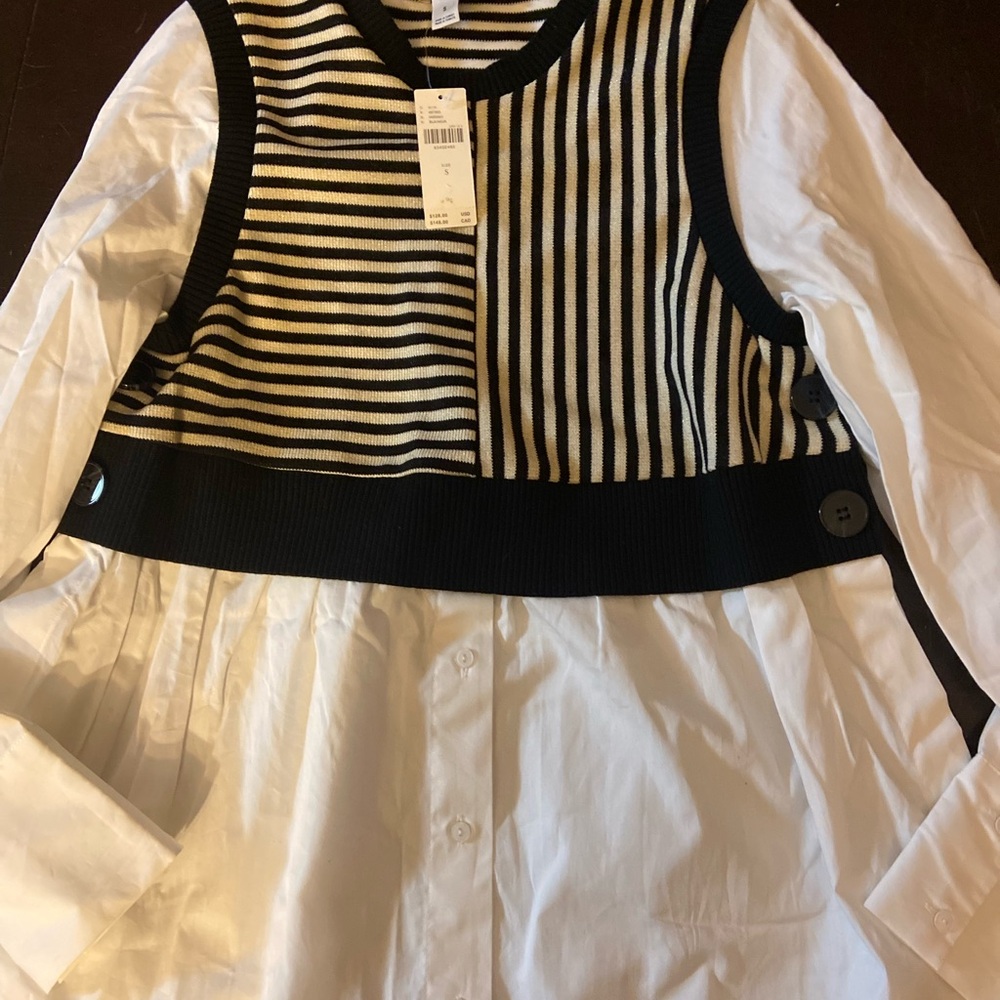 Maeve Black and White Button Down Shirt - Picture 3 of 12